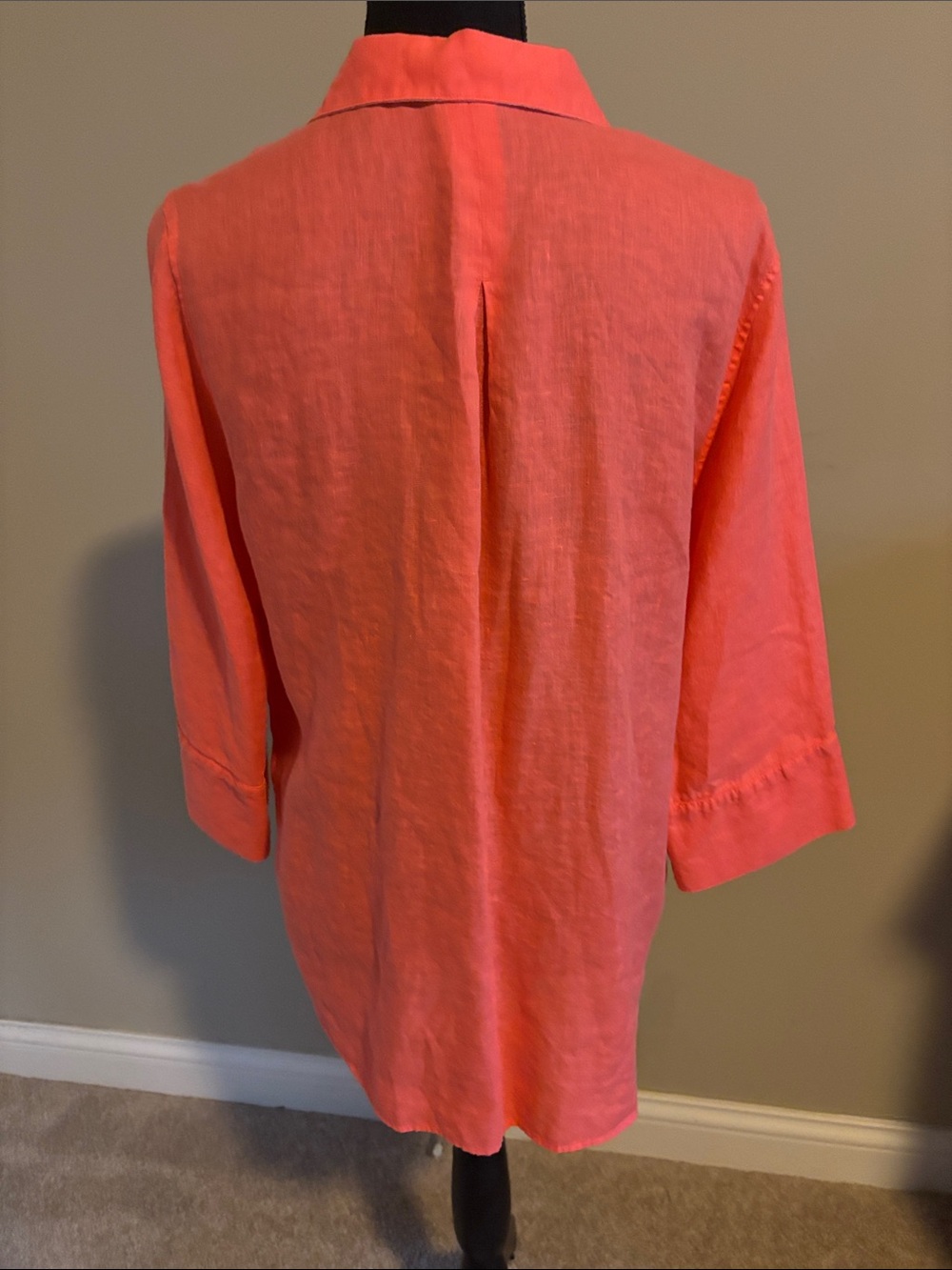 Chico’s Coral Button-Up Linen Shirt with Patterned Placket No Iron.  Size 1.5/M - Picture 7 of 12